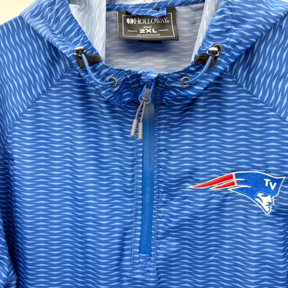 Holloway New England Patriots Windbreaker Mens 2XL Blue QuarterZip Hooded Jacket - Picture 2 of 12